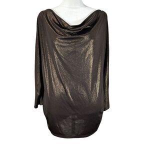Chiasso Women’s Metallic Shimmering Brown Cowl Neck Top Size Large